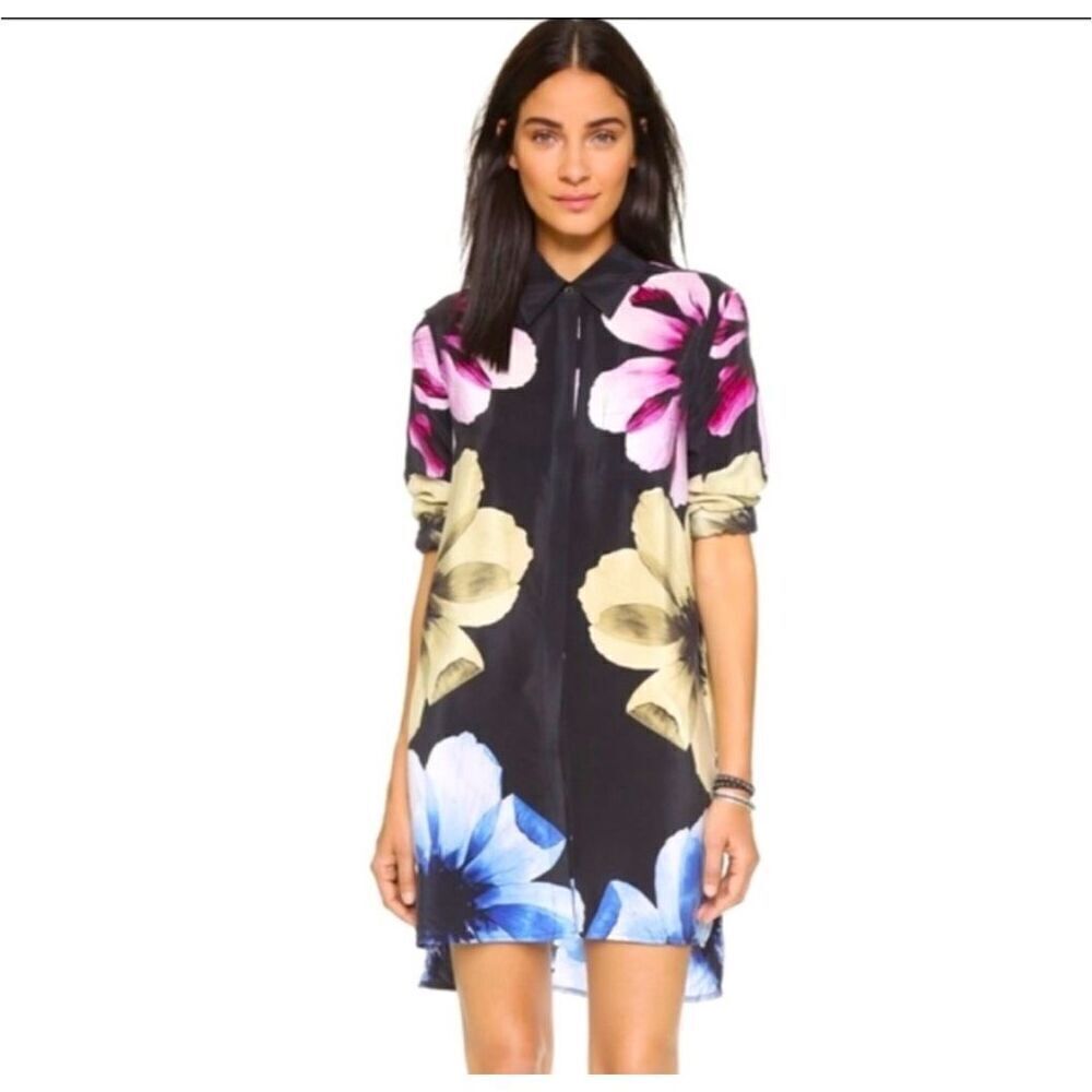 Equipment black Kerry silk flower floral dress size medium